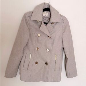 Michael Kors Women Light Tan Pea Coat with Gold Buttons Double Breasted Small